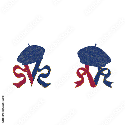 French Blue Beret Hat with Elegant Red and Blue Ribbons Vector Illustration