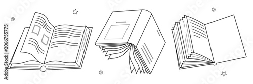 Quadro em tela Doodle stack of books collection in outline style