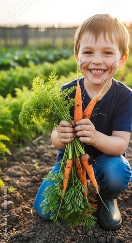 Joyful Harvest - A Young Boys Delight with Freshly Picked Carrots.