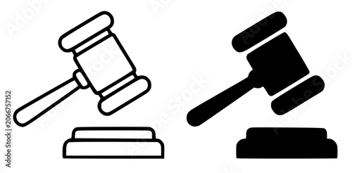 Fotografie Gavel minimalist icon, black and white in outline and silhouette design