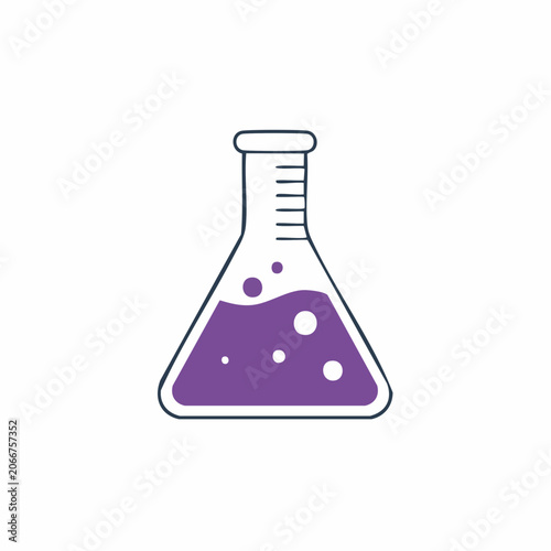 Illustration of a laboratory flask with purple liquid and bubbles