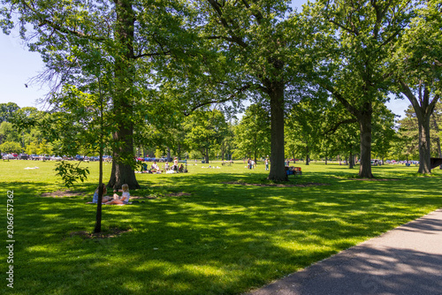 People relaxing at Edgewater Park in Cleveland Ohio USA