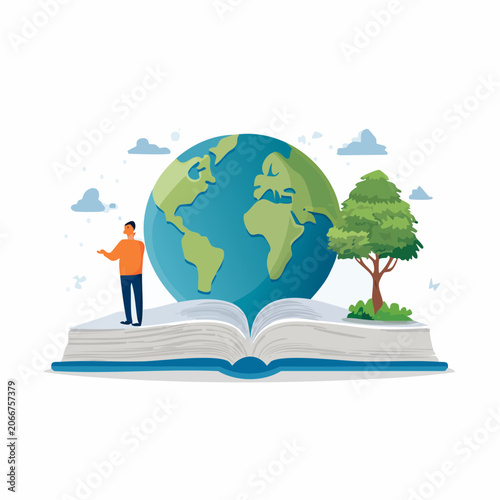 Open Book with Earth and Tree