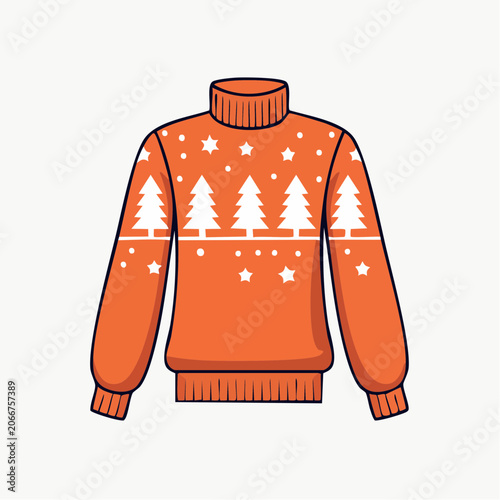 Orange Christmas Sweater with Trees and Stars
