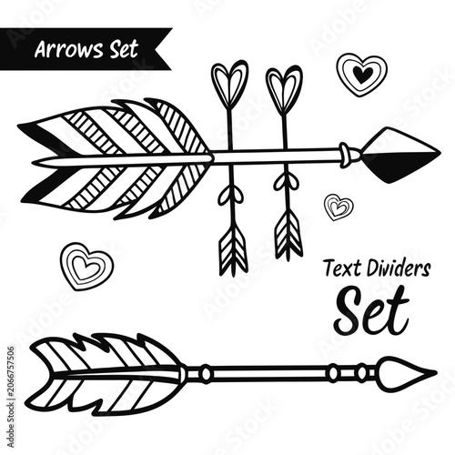 Fotografie Decorative arrow and heart design element set flat.