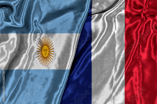 Konstfotografi Argentina and France two flags textile cloth, fabric texture