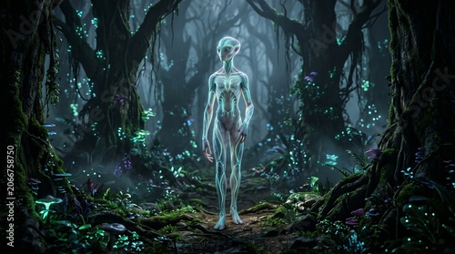Bioluminescent Alien Lifeform in a Mystical Extraterrestrial Forest