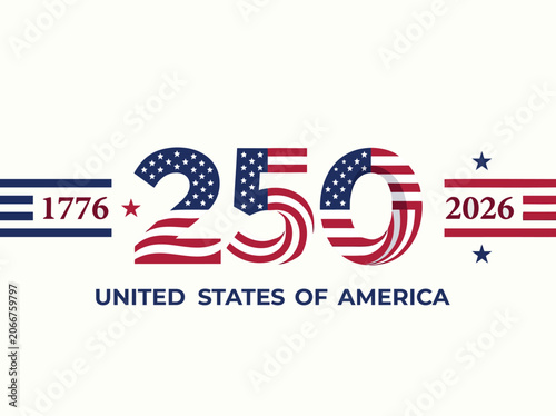 USA 250th Anniversary Semiquincentennial Patriotic Flag Typography Vector