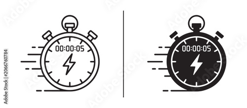 Stopwatch icons with lightning speed lines on left and off white stopwatch on right side  stopwatch icons with lines on transparent background