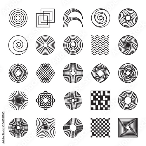 Collection of various black line art designs and patterns