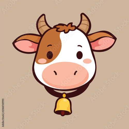 Illuatration of funny cow head with bell cartoon