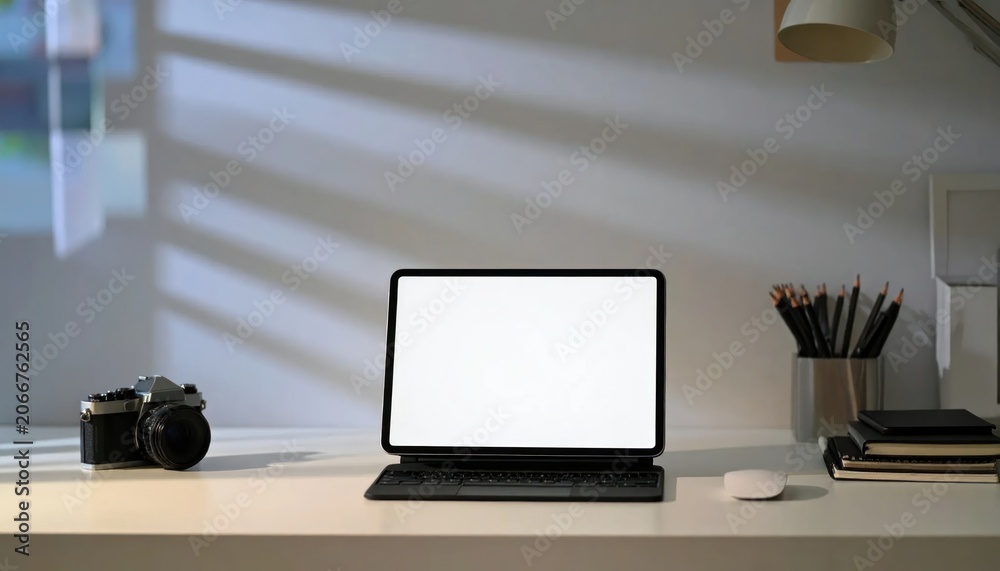 Fototapeta premium Modern home office workspace with laptop.