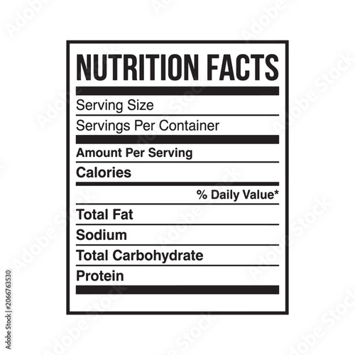 Nutrition facts label template with serving size and daily values