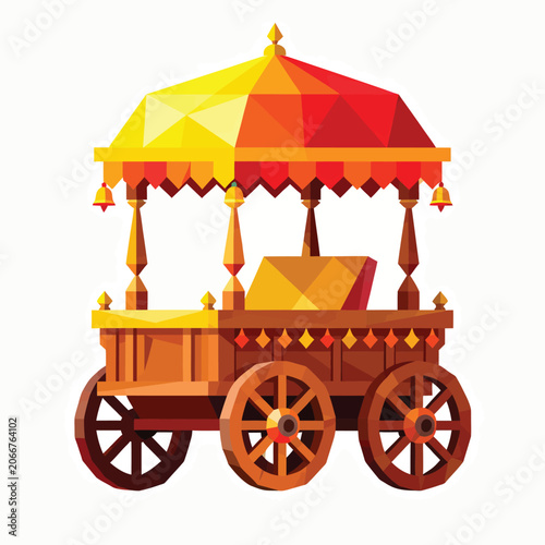 Vibrant Geometric Chariot with Opulent Canopies and Festive Bells, Cultural