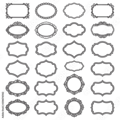 Collection of ornate black and white label frames and borders