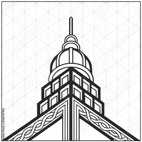 Obraz na płótnie Art deco architectural building dome line vector.