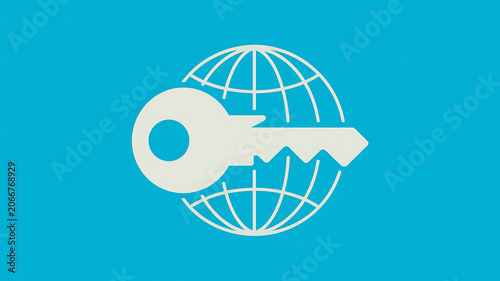 White key with globe on blue background, symbol