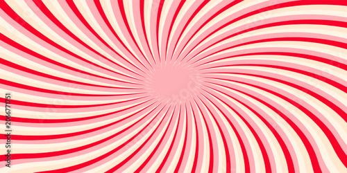 Pink ice cream and candy swirl background, lollipop vortex patterns intermixed with strawberry and circus elements. Retro spiral design. vector illustration