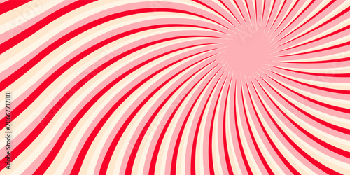 Pink ice cream and candy swirl background, lollipop vortex patterns intermixed with strawberry and circus elements. Retro spiral design. vector illustration