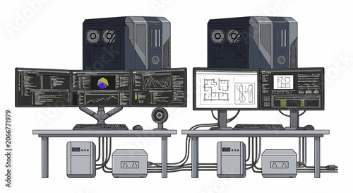 Photos Professional Dual Computer Workstation Vector Illustration