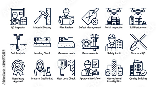 Construction Quality Control & Inspection Icons: Set