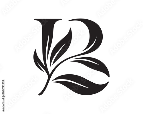 Elegant Monogram Letter B with Leaf Design in Black Color