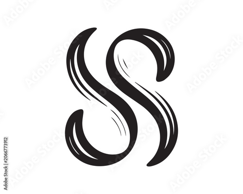Stylized Letter S Brush Stroke Calligraphy Black Color Vector Graphic
