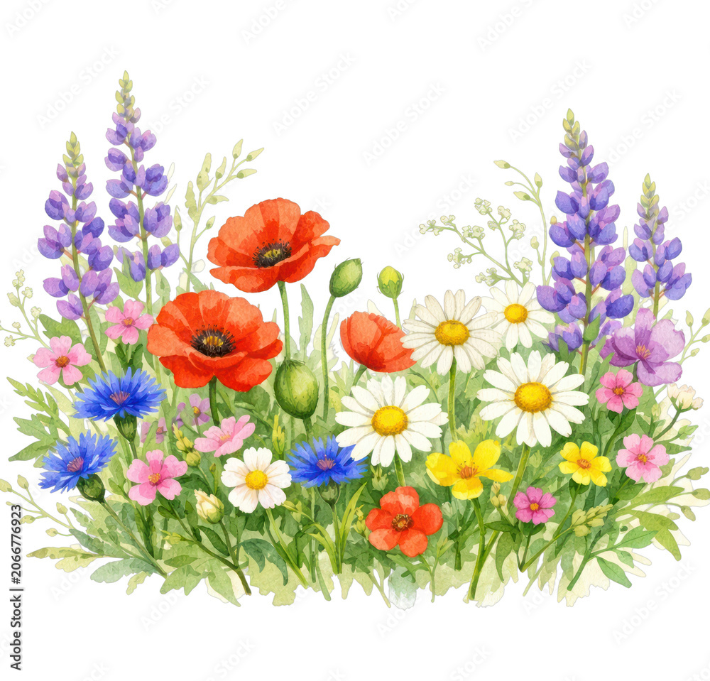 Fototapeta premium PNG Vibrant watercolor wildflower garden