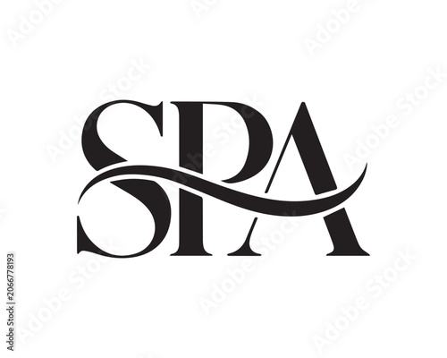 Black Calligraphic Spa Logo with Stylized Letters and Curved Lines