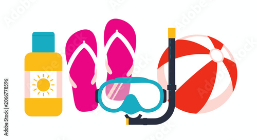 Fotografía Summer Beach Vacation Accessories Vector Set
