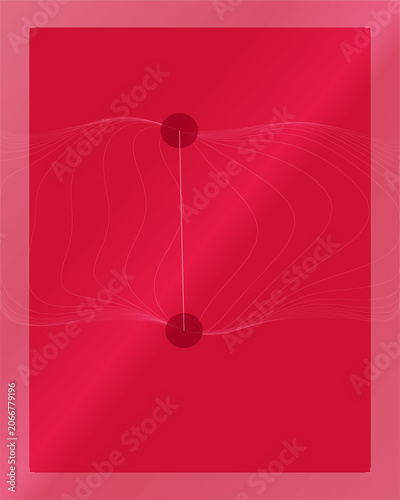 Symmetrical magenta background featuring two dark circles connected by wavy white line art.