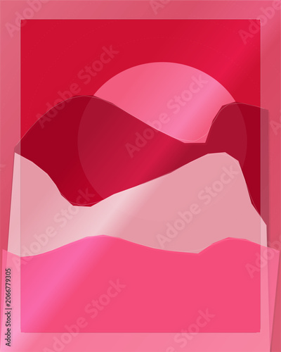 Vibrant pink and red abstract wavy layers with glossy sheen.