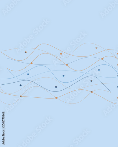 Wavy lines with colored dots on light blue background abstract pattern.
