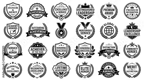 Fotografia Collection of achievement and recognition awards badges for excellence and leade