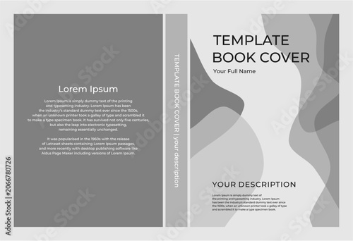 Template book cover design with gray background.