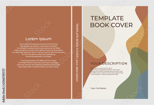 Book cover template design with colorful abstract shapes.