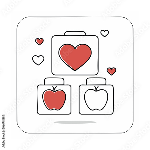 Flat design briefcase with heart and apples