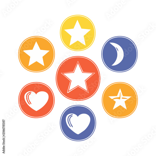 Flat design colorful star heart and moon icons