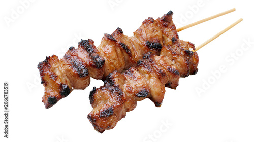 Tableau sur toile Grilled pork skewers with charred edges