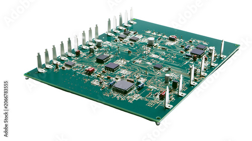 Konstfotografi Green printed circuit board with integrated circuits and connectors