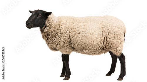 Obraz na plátně Black-faced sheep with thick woolly fleece standing