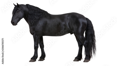 Foto Majestic black Friesian horse standing, full body view