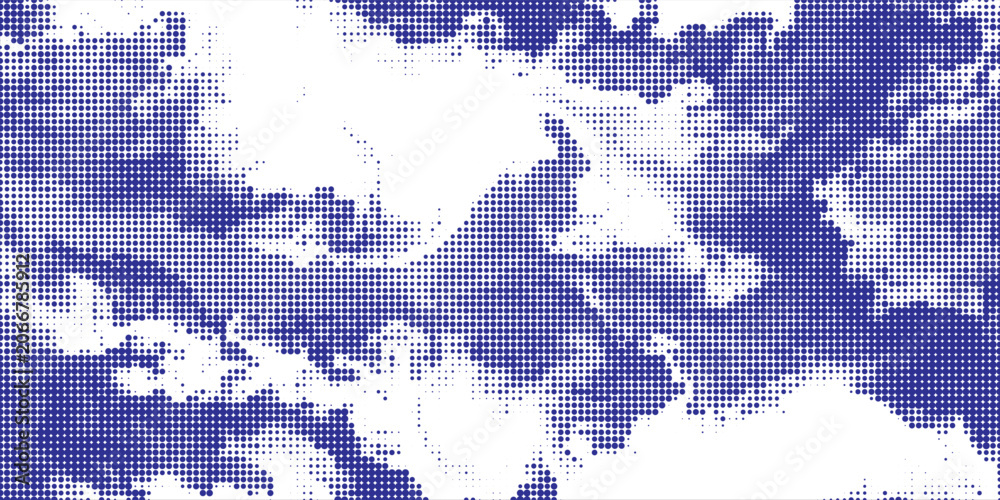Fototapeta premium Abstract blue halftone background with scattered organic dot pattern.