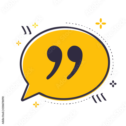 Yellow speech bubble with quotation marks and sparkles