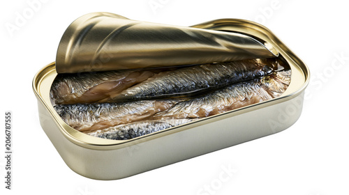Cuadro en lienzo Opened tin can with preserved sardines in oil