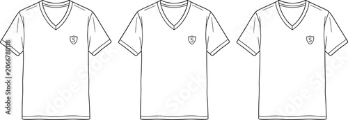 Tableau sur toile Vector illustration of V‑neck T‑shirts with shield emblem representing fashion,