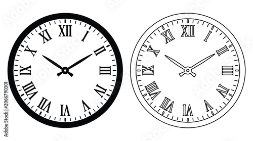 Obraz na plátne Clock faces with roman numerals black and white vector illustration