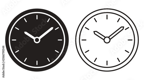 Foto Analog Clocks With Hands Black And White Line Art Illustration