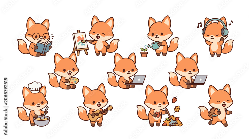 Fototapeta premium Cute Fox Characters Doing Various Activities