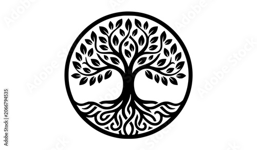 Modern Tree Roots Logo Vector Symbol Black Nature Emblem Isolated on White